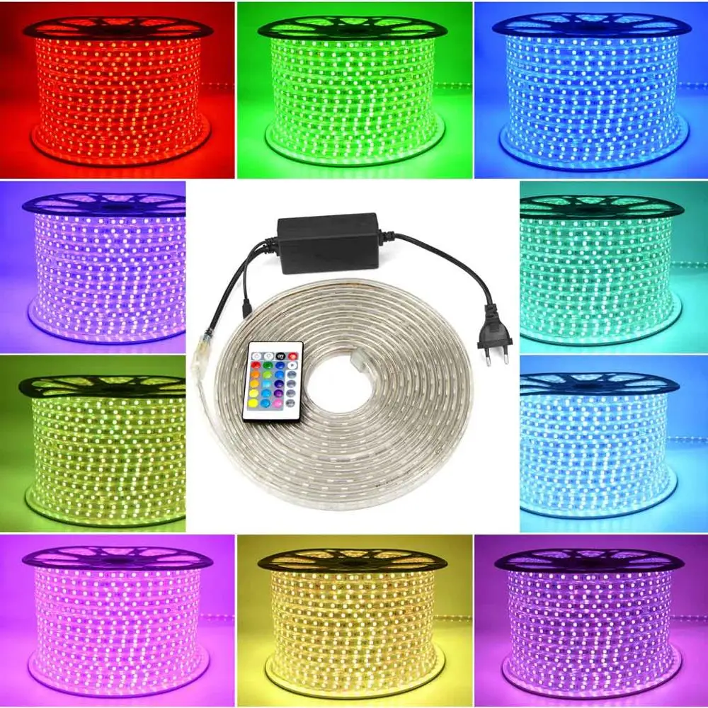 SMD 5050 LED Strip 220V Lamp Waterproof RGB LED Tape Rope Light Flexible LED light 220 V Outdoor Decoration Lights