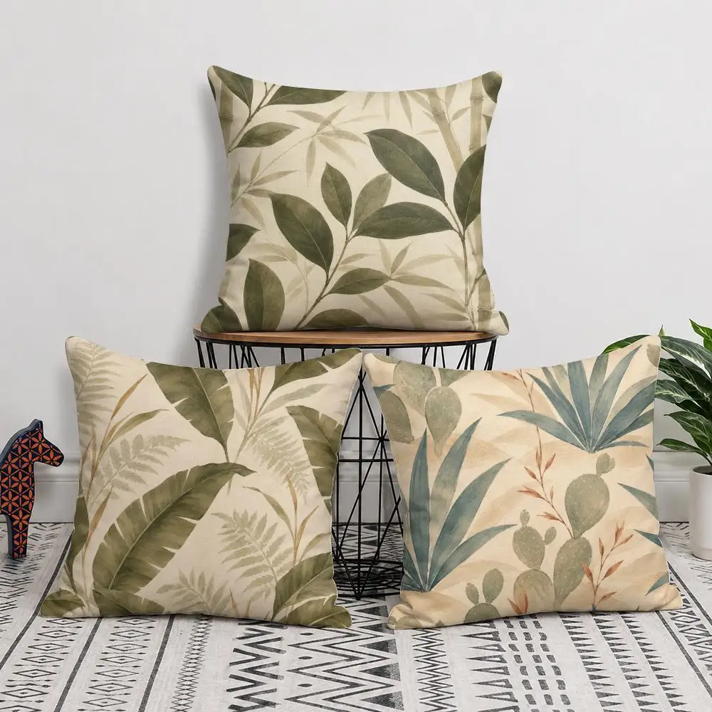 Boho Botanical Seamless Cushion Cover Short Plush Soft Double-Sided Printing Pillow Case Cozy Sofa Bedroom Home Decor Gift