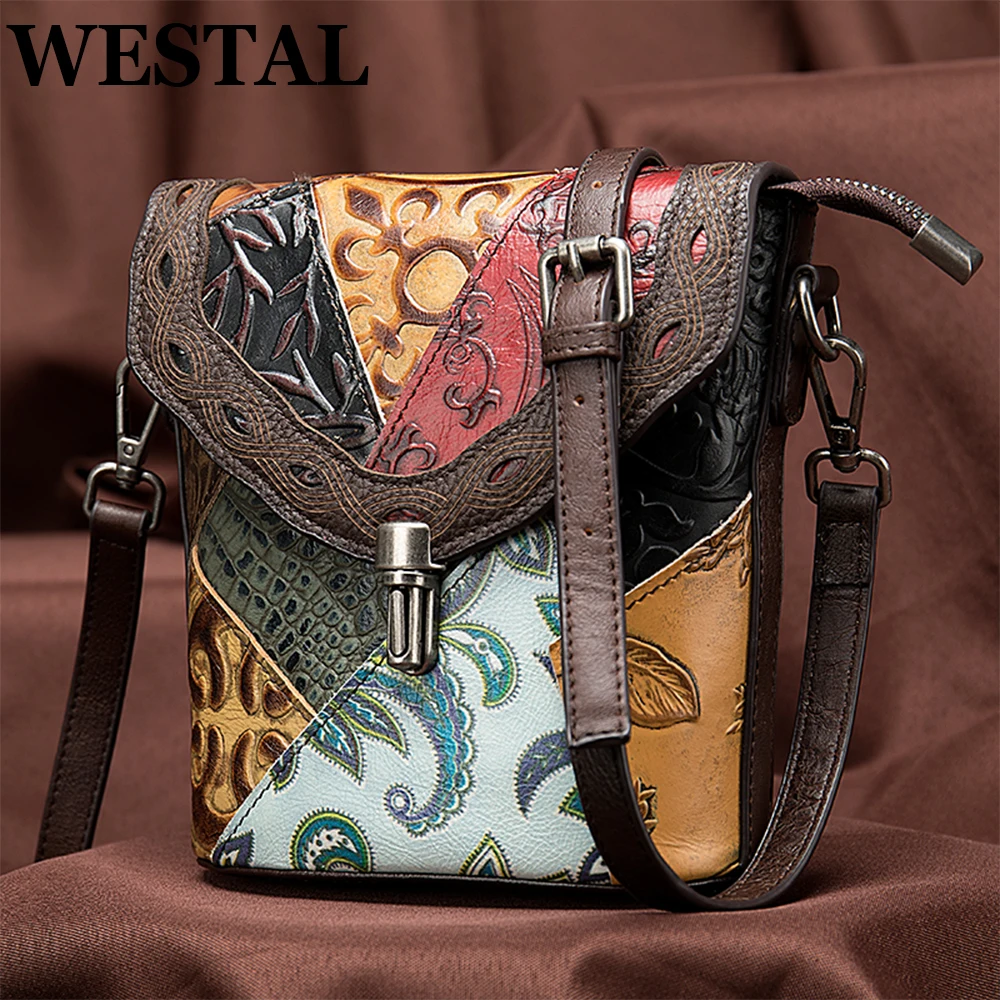 

WESTAL Women's Bags Genuine Leather Vintage Women's Shoulder Bags Small Bag for Women Handbags Bohemian Messenger/Crossbody Bags