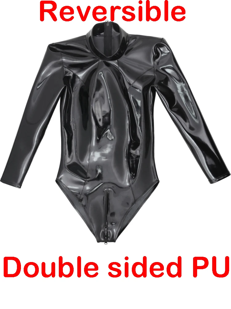 S-5XL Shiny Matt Double Sided PU Leather Zipper Crotch Bodysuit Reversible Wet Look PVC Catsuit Tights Cosplay Teddies Leotard