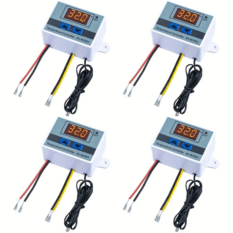 4pcs XH-W3001 Digital Temperature Control Switch, Microcomputer Thermostat with NTC Probe, -50~110℃ Control Range, Ideal