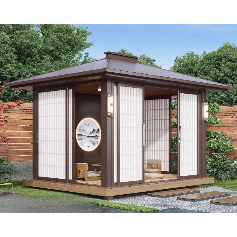 Aluminum Alloy New Chinese Custom Pavilion Ancient Building Gallery Villa Garden Courtyard Park Landscaping UV Resistant Durable