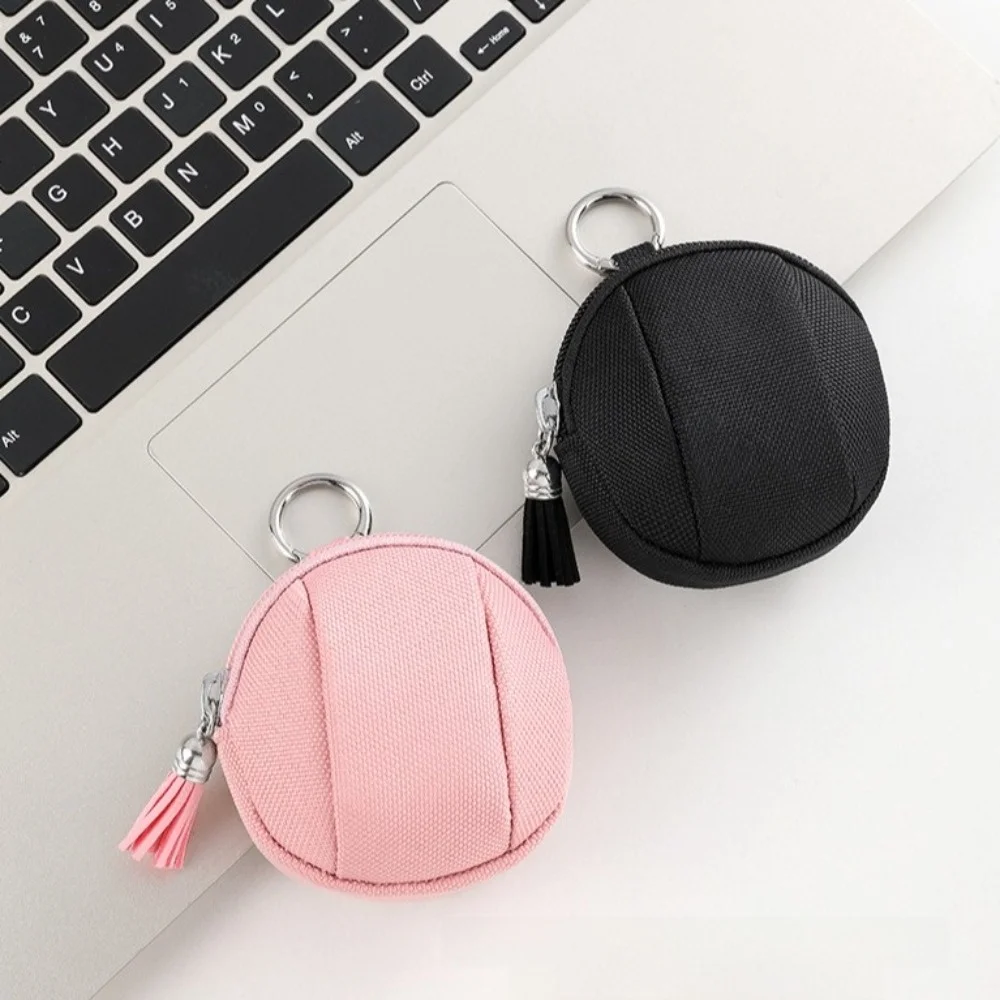 Multifunctional Canvas Mini Coin Bag Round with Zipper Small Pocket Bag Solid Color Outdoor Storage Bag