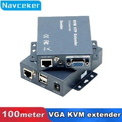 Super Quality 330ft VGA + Stereo Audio + USB Signal KVM Extender Over Cat5 Cat5e Cat6 RJ45 Cable No Delay Loss VGA Transmitter