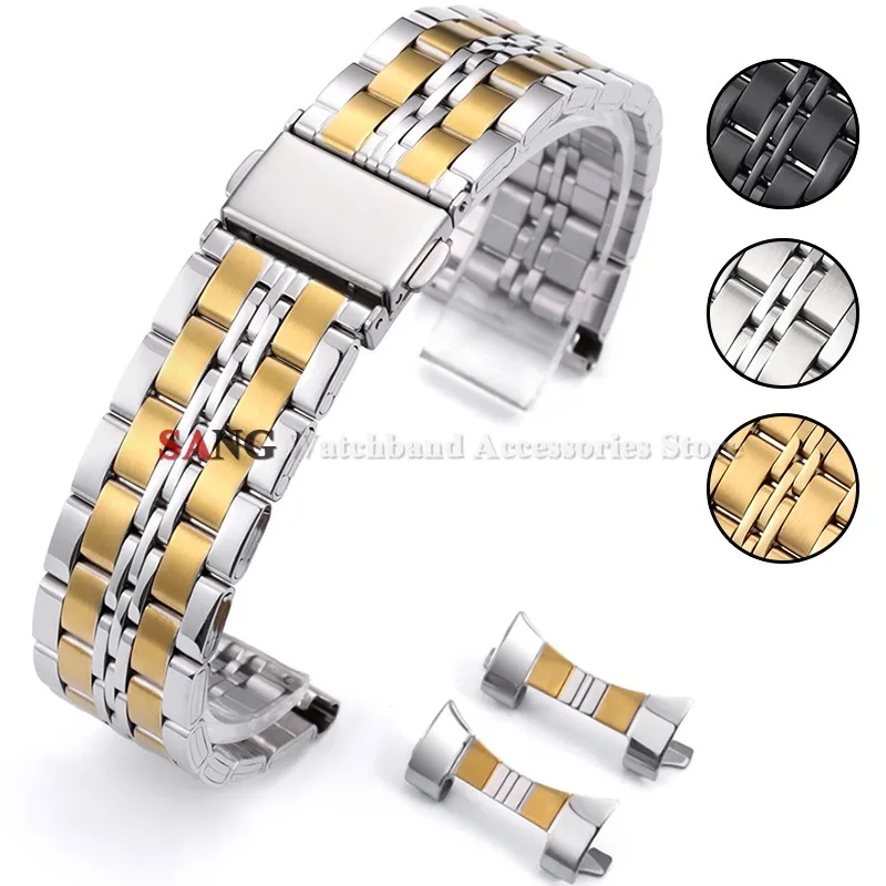 Bracelet en acier inoxydable à extrémités courbes de 18 mm, 20 mm, 22 mm, 24 mm pour montres Seiko, Omega, Huawei, avec outils