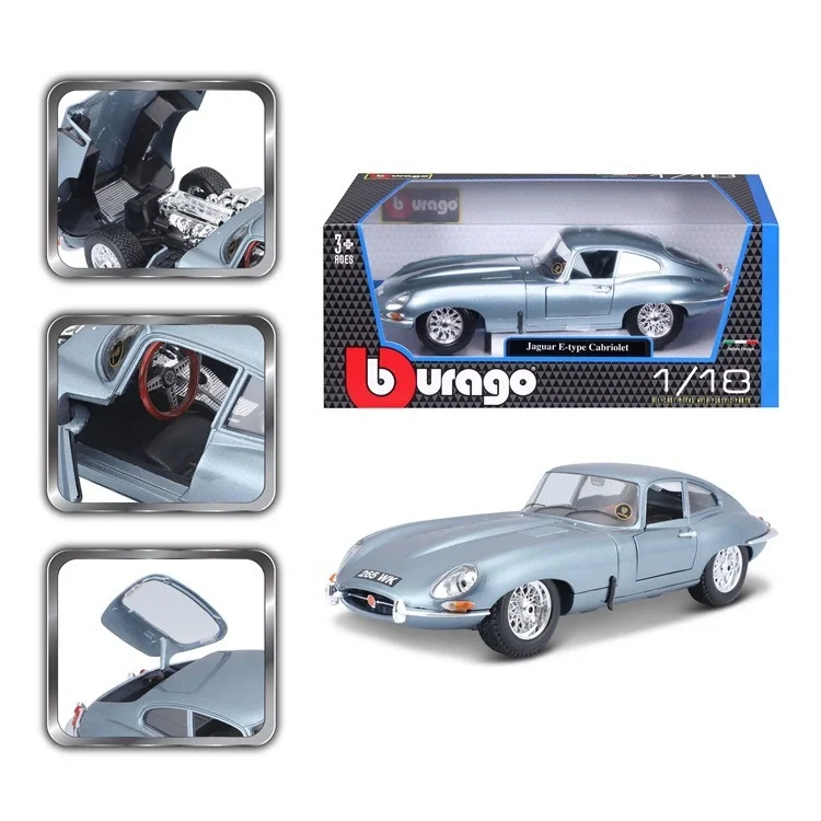 Bburago 1:18 jaguar e-type coupe prata azul liga modelo xk detalhe do motor edição limitada clássico britânico carro esportivo presente brinquedos