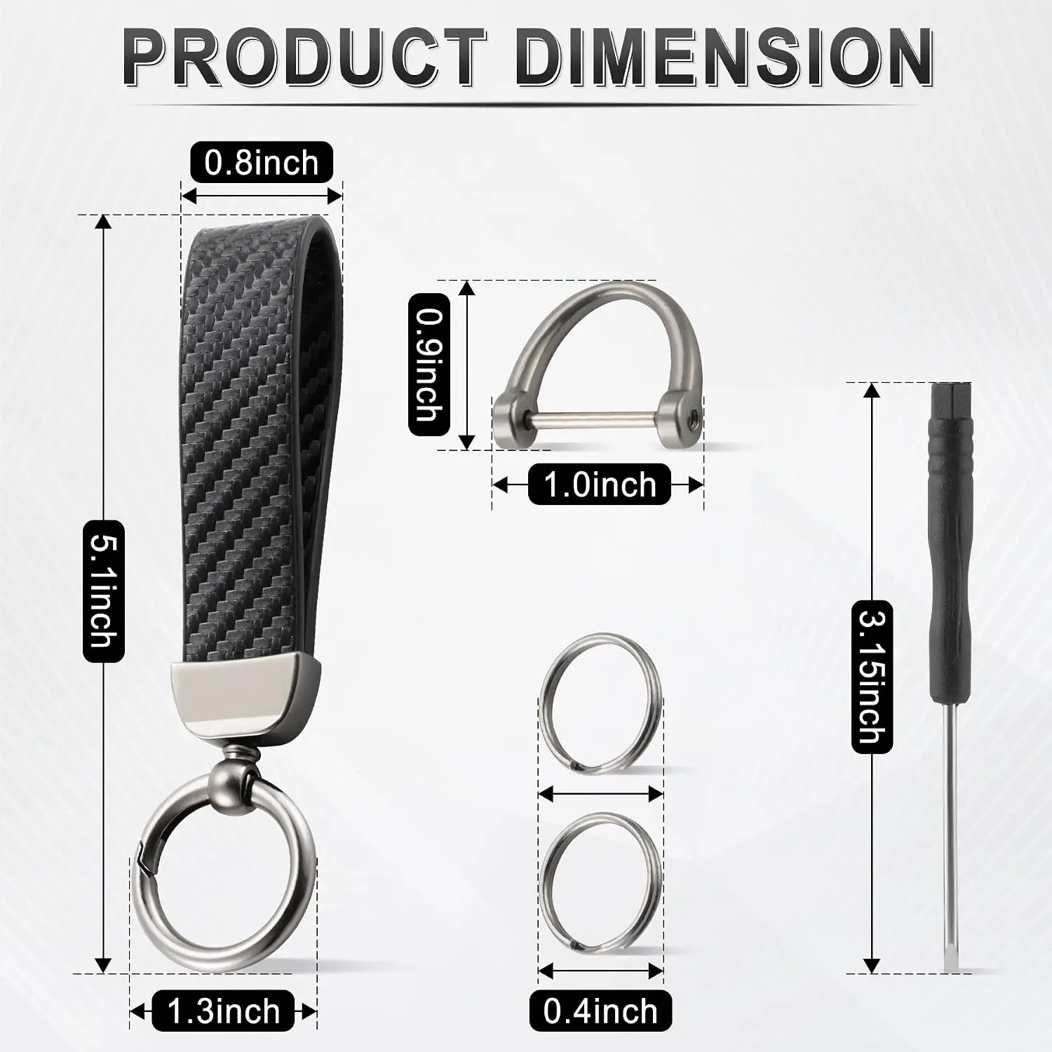 JUSTTOP Leather Keychain, Carbon Fiber Car Key Chain with Anti-Lost D-Ring and 2 Key Ring, Keychain Wristlet, Car Accessories, U