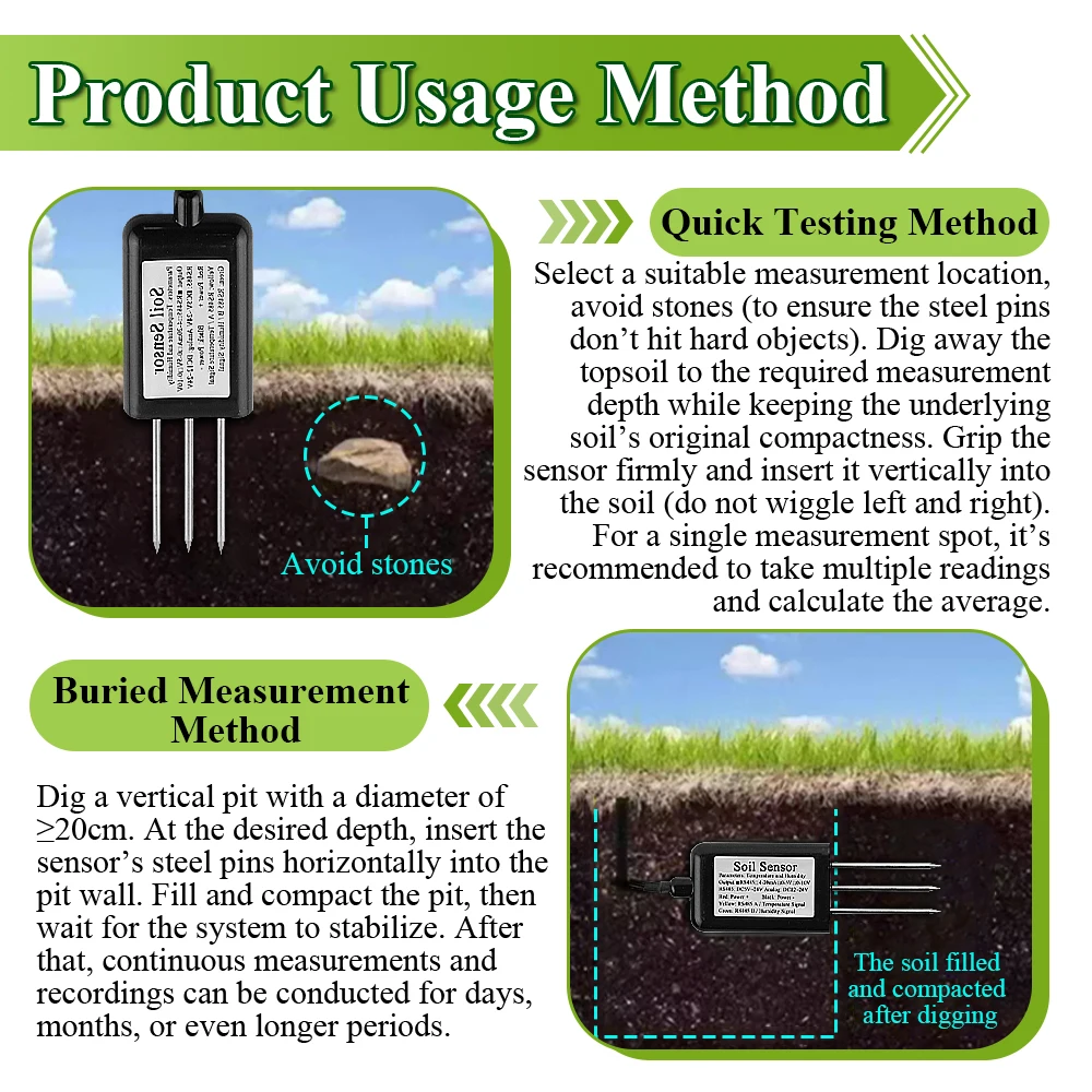 High Precision Soil Temperature Humidity Sensor Probe RS485 Output OEM 2M-12M Soil Moisture Detector Sensors IP68 Protection