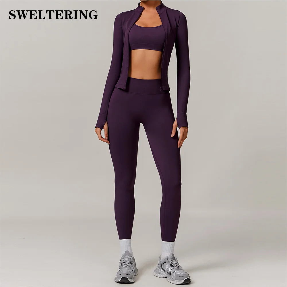 Conjunto de Yoga 2/3 Uds. Ropa de gimnasio, ropa deportiva, trajes de Yoga para mujer, Top corto de manga larga, conjunto de Fitness, chándales, Sujetador deportivo, mallas de gimnasio