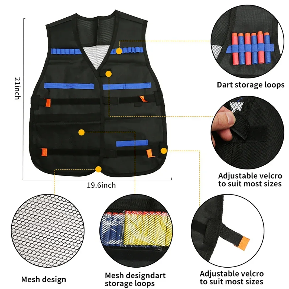 Kids Tactical Vest Kit  Guns Series Refill Darts Reload Clips Tactical Mask Wrist Band and Protective Glasses Nerf Vest Toys