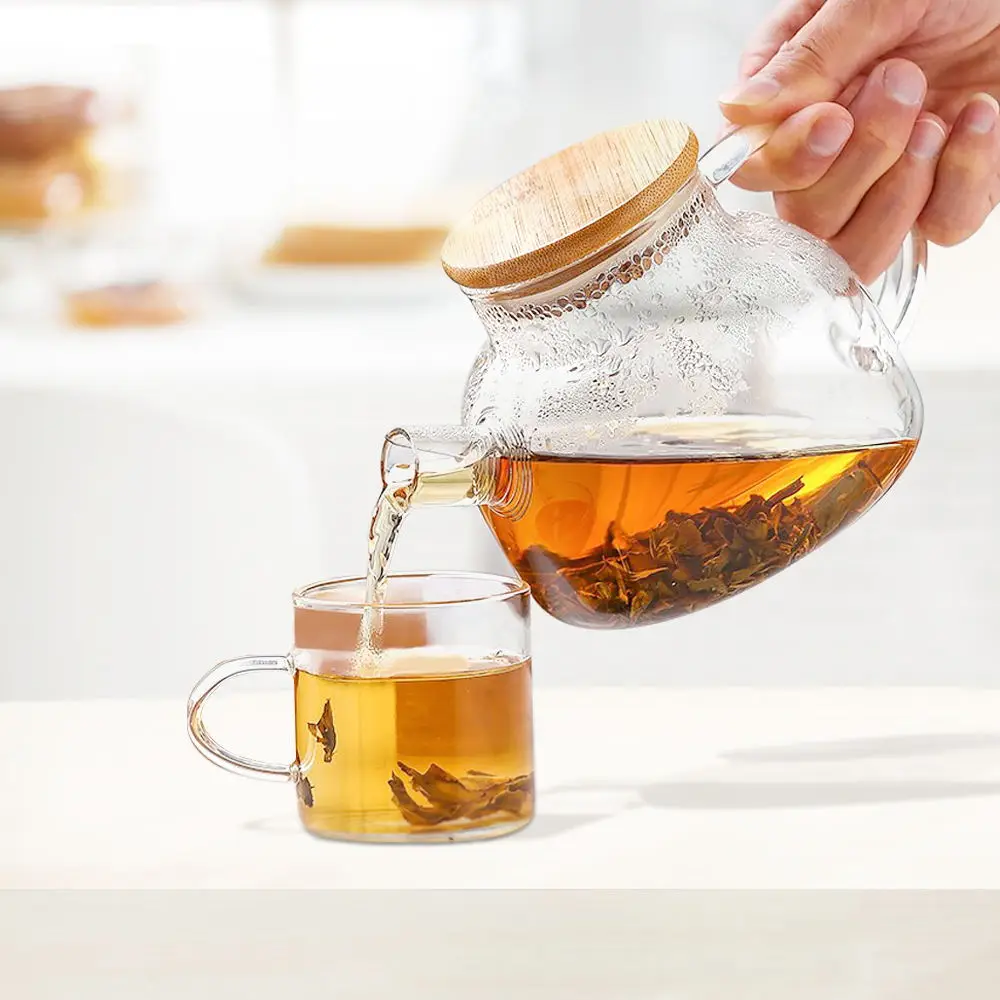 1000ML Heat Resistant Glass Teapot Clear Kettle Flower Puer Tea Infuser Pot Borosilicate Glass Water Jug Home Flower Tea Pot