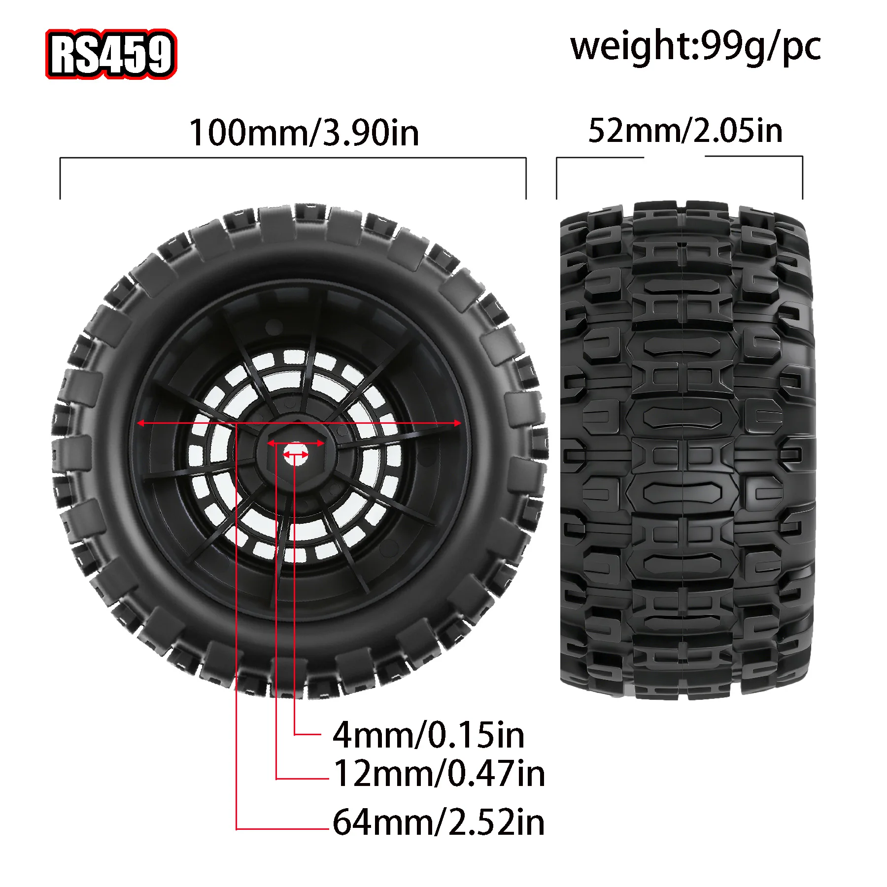 RED SPIDER 4Pcs OGRC MX2.15 RC Wheels and Tires for 1/16 Traxxas E-Revo HSP 1/18 LOSI Mini LMT RC Car