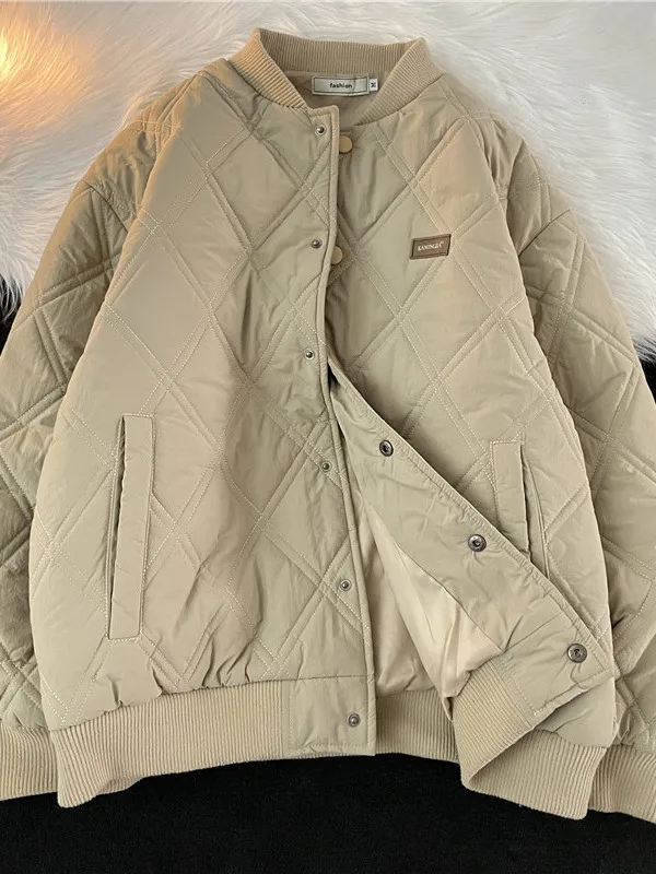 

Мужская зимняя теплая свободная хлопковая куртка-бомбер в стиле ретро с японским ромбовидным узором для студентов