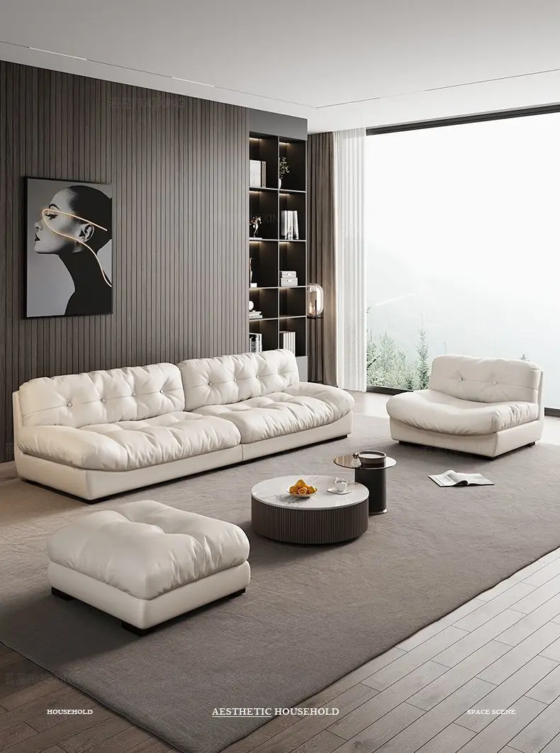 ！@Baxter Italian-Style Cloud Sofa Light Luxury Extremely Simple Style Cowhide for Small Apartment Imported Lazy Set Sponge