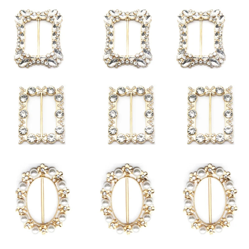 New 2PCS61 * 48MM Oval Square Alloy Water Diamond Pearl DIY Jewelry Accessories Gift Box Buckle Corner