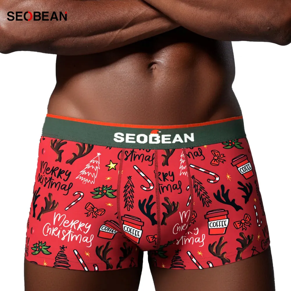 SEOBEAN Herren-Boxershorts mit Weihnachtsdruck, weich, atmungsaktiv, dehnbar, elastische Taille, bequeme Unterwäsche für den täglichen Gebrauch