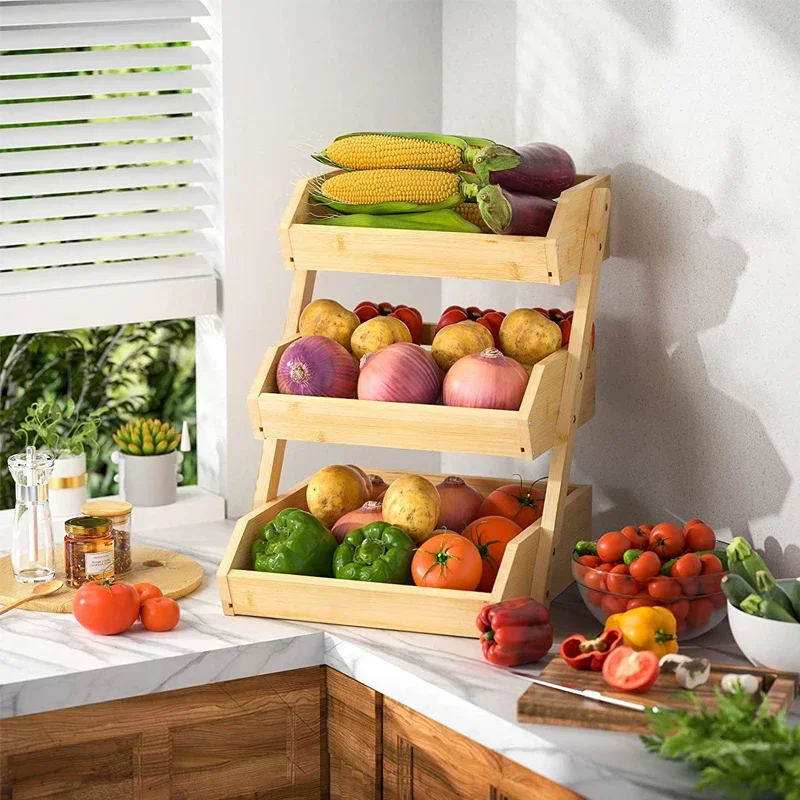 

3-Tier Natural Food-Safe Bamboo Basket Fruit Storage Cube Storage Bins
