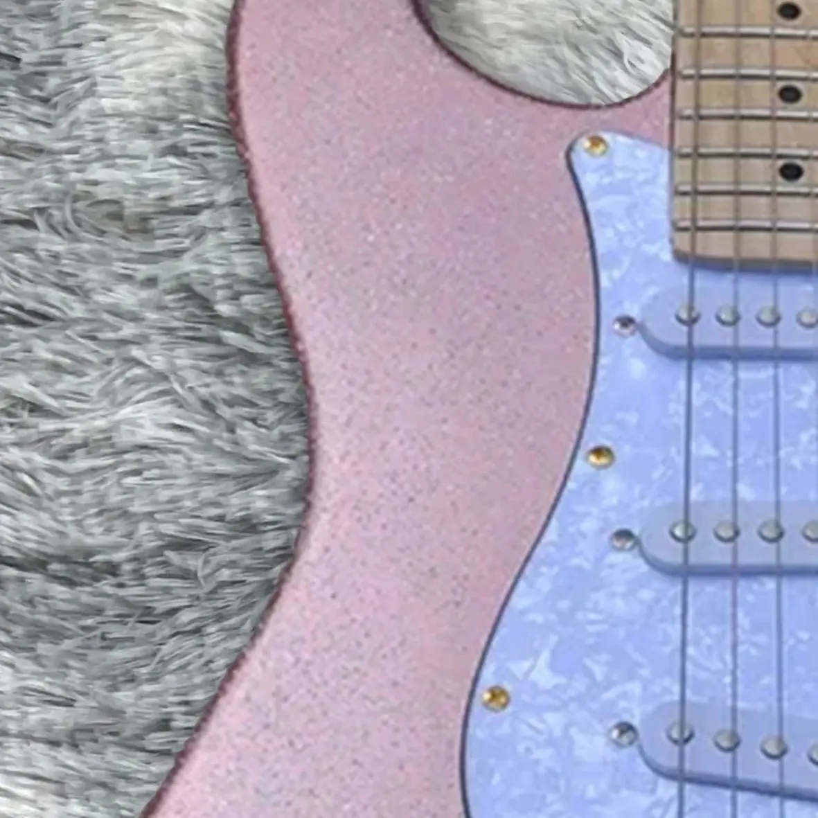 Pink Sparkle Silver Electric Guitar with 3 Pickups, White Pearl Pickguard, Gold Hardware, Customizable