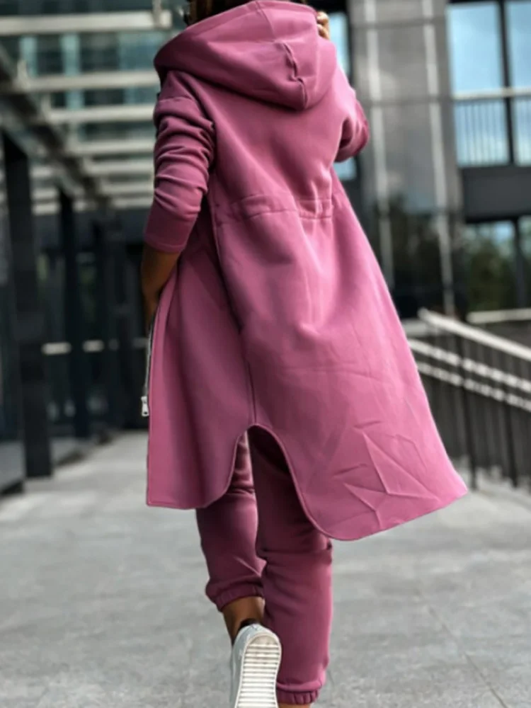 Autumn Winter Cardigan Coats Pencil Pants Matching Sets, Women Loungewear Solid 2PCS Outfit, Fashion Elastic Waist Ladies Suits