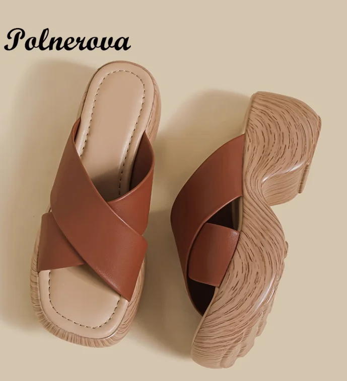 

Retro Cross Strap Thick Soled Slippers for Women Designer Elegant Ladies Beach Sandals 2025 New Arrivals Zapatos Para Mujere