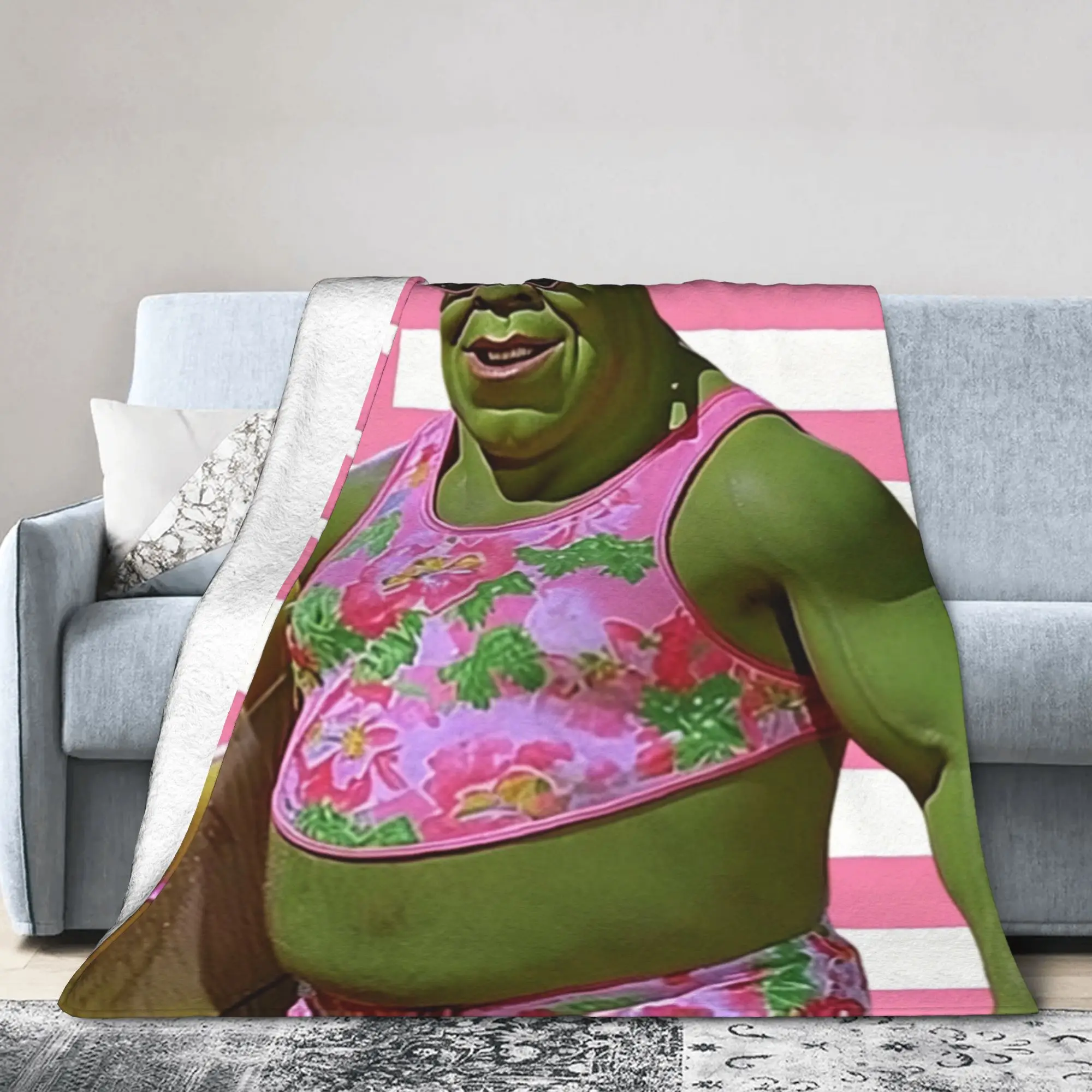 Floral Tank Top Shreks Kawaii Blankets Pink Funny Flannel Novelty Breathable Throw Blanket for Home Restaurant Spring/Autumn