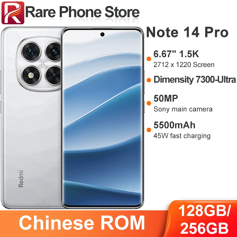 Xiaomi Redmi Note 14 Pro 128GB/256GB Dimensity 7300-Ultra  6.67” 1.5K 2712*1220 Display 50MP+20MP Camera 45W 5500mAh Battery  5G