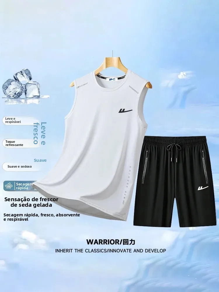 warrior-men's-summer-ice-silk-sports-suit-tank-top-shorts-quick-dry-breathable-fitness-running-two-piece-set-trendy
