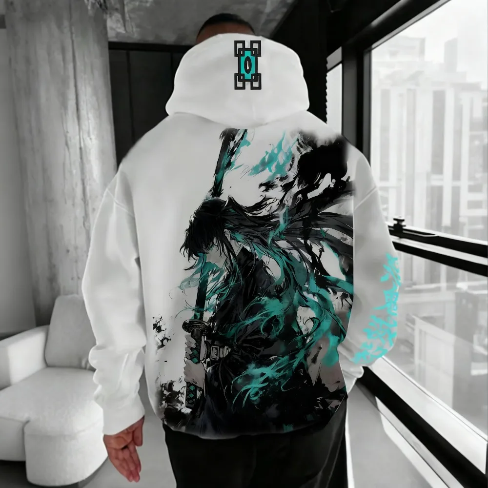 Bluza z kapturem na zamek Demon Slayer Anime, kolekcja jesień/zima, z nadrukiem Tokitou Muichirou, luźny krój, styl amerykański hip-hop.