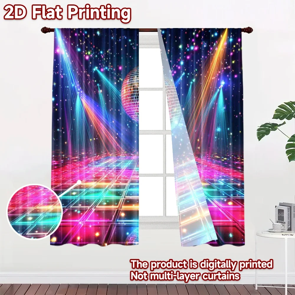 2D flat printing 2pcs Party Window Curtains Disco Ball Dance Floor Digital Printed Polyester Drapes Festive Holiday for Photo