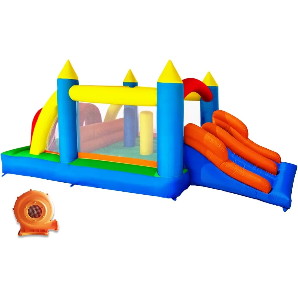 

16.3x7.2ft Kids Inflatable Obstacle Bounce House with Dual Racing Slides, Crawl Tunnels, Climbing, Obstacles, Jumping