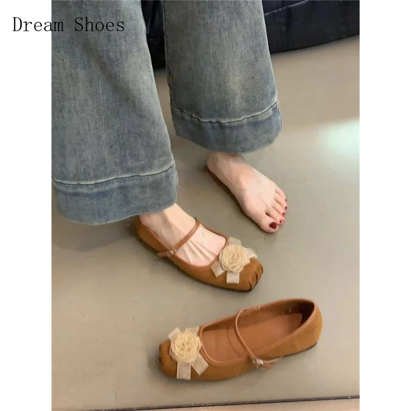 

Нежные туфли Мэри Джейн в сказочном стиле, весенне-осенние новые элегантные китайские туфли на плоской подошве с цветочным принтом и неглубоким носком