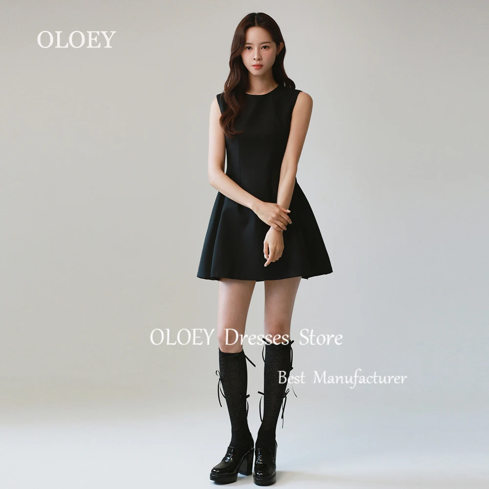 OLOEY 2025 Black White Mini Prom Cocktail Dress Korea Photoshoot O Neck Short Wedding Party Dress Sleeveless Pleats Custom Made