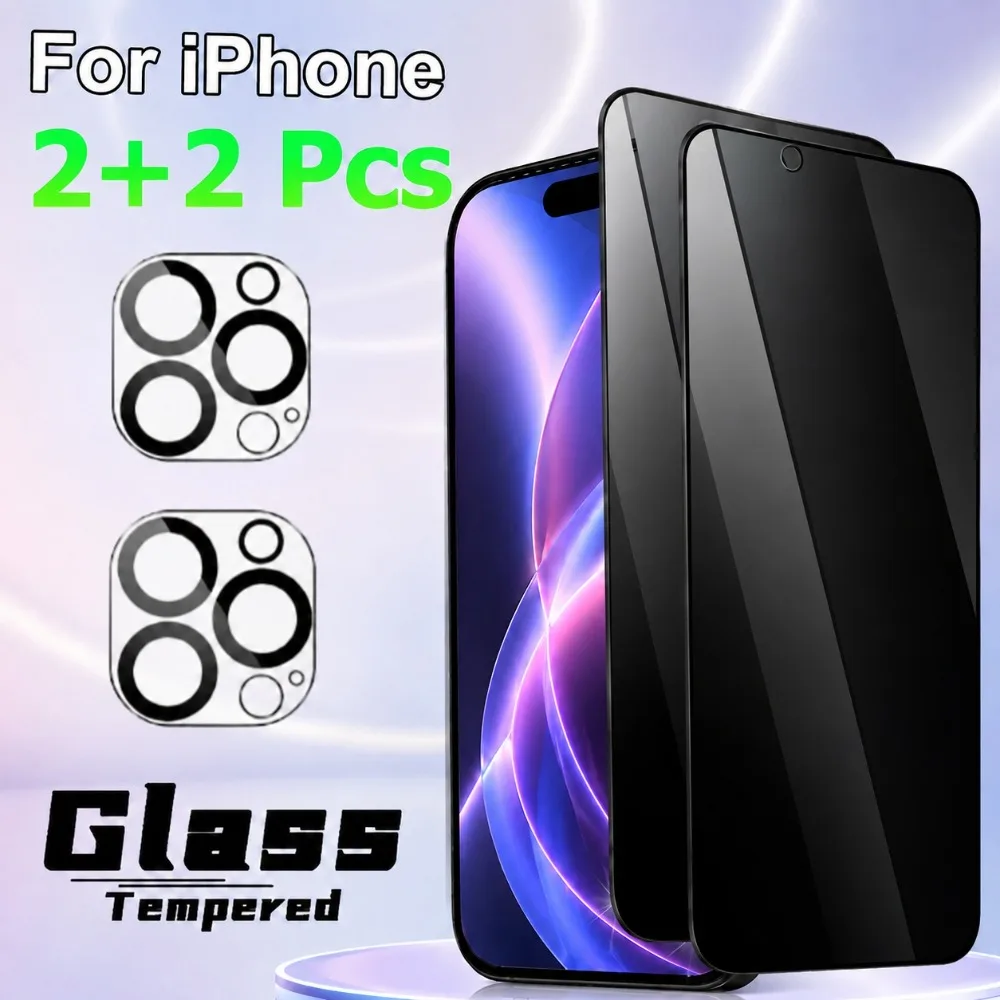 

4-in-1 Anti Spy Tempered Glass For iPhone 17 16 15 14 Pro Max 17e Air Camera Lens Glass for iPhone 13 12 11 Pro 16e 15 14 Plus