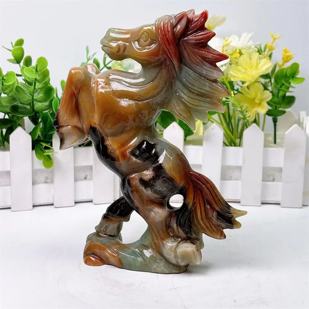 1PCS Natural Quartz Amazonite Horse Carving - Carved Statue Animal Fashion Home Ornament Art Collectible Gift