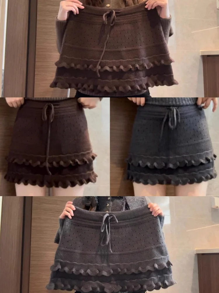 

Коричневая вязаная юбка с узором под дерево для женщин, новая весенняя модель, корейский стиль, А-силуэт, короткая юбка для повседневной носки