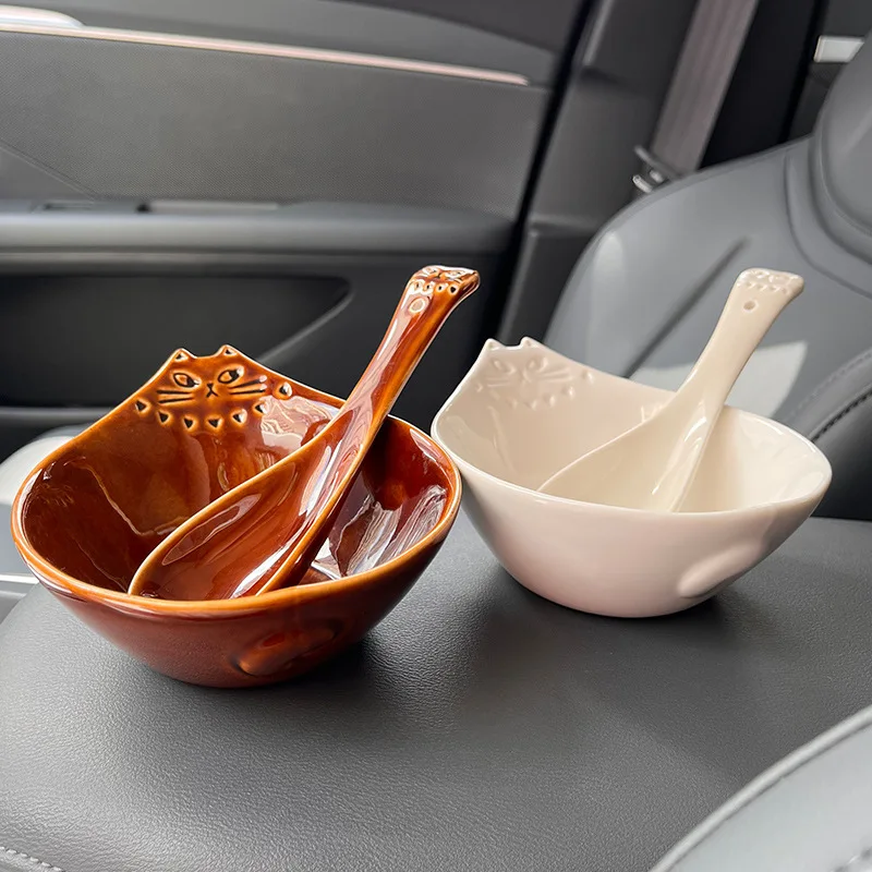 

Японская милая миска с котом, керамическая миска для супа, лапша быстрого приготовления, рамэн, салат, детские миски, кухонная детская посуда, декоративная посуда