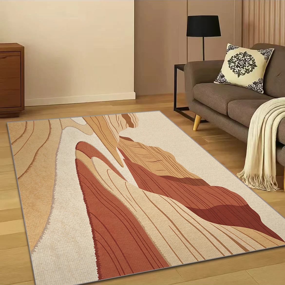 Natural Earth Tones Wind-eroded Rock Pattern Carpet,Crystal Low Pile Washable Rug for Living Room,Bedroom, Hallway, Kitchen Mat