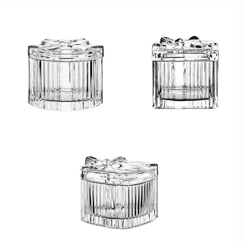 European Retro Glass Jewelry Box Bow Heart Shape Trinket Storage Case