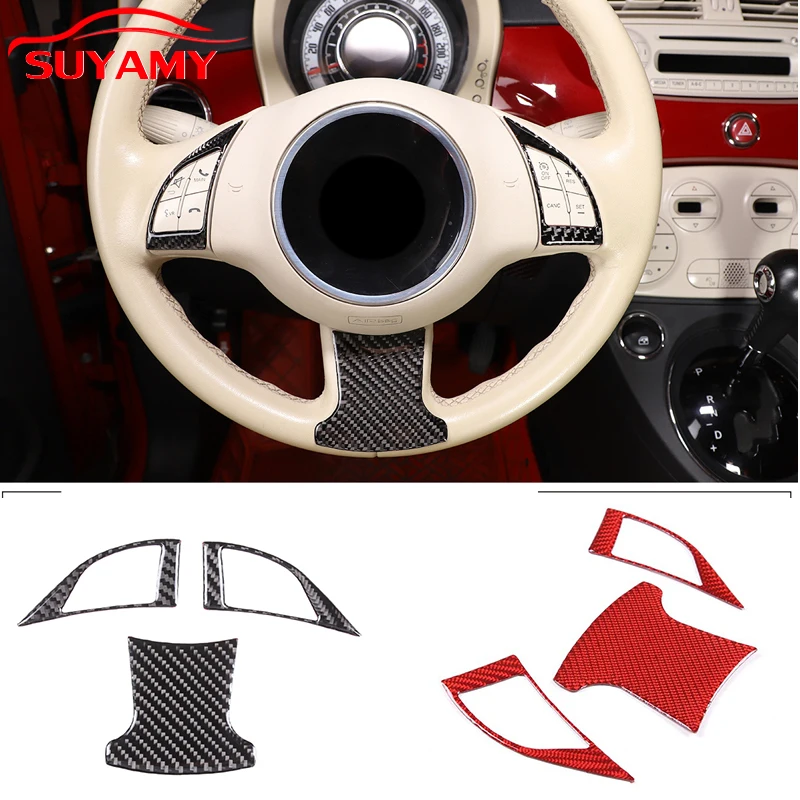 

Soft Carbon Fiber Car Steering Wheel Button Trim Sticker Decoration Cover For 2011-2019 Fiat 500 Auto Interior Accessories