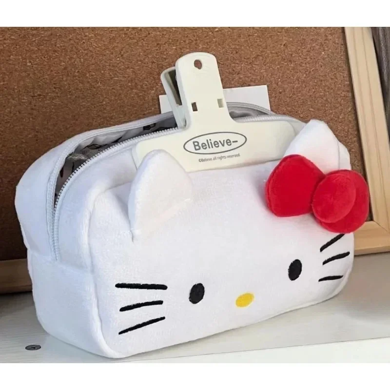 Kawaii Sanrio Hello Kitty Anime Plush Pencil Case Students Girls Cartoon Portable Cosmetic Bag Back To School Pen Storage Bag