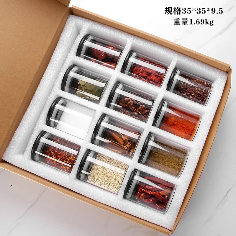 12 Pcs 6.5x8cm Glass Kitchen Storage Jars For Spices With Bamboo Cover Seasoning Airtight Container Condiments Organizer