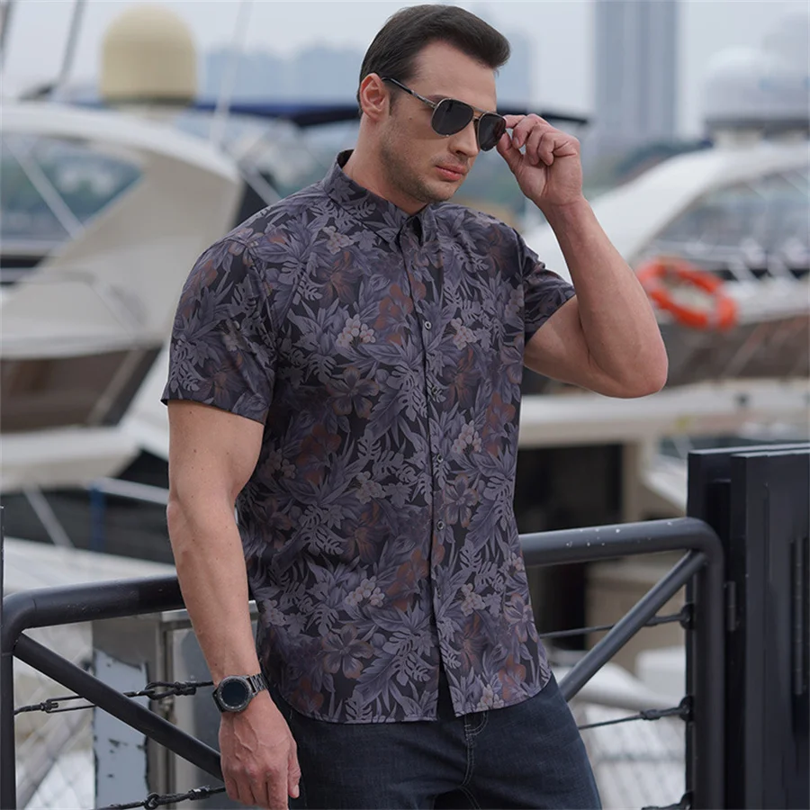 

Plus Size 10XL Men Printed Short Sleeve Shirts Summer Hawaiian Beach Shirt Fashion Elasticity Tops Men's Clothing Streetwear