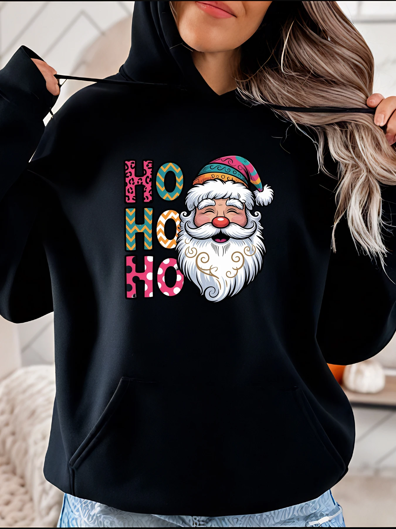 

Толстовка с принтом Санта-Клауса Ho Ho Ho Ho, повседневная женская толстовка с рождественским праздником и красочным узором и бородатым дизайном Санта-Клауса