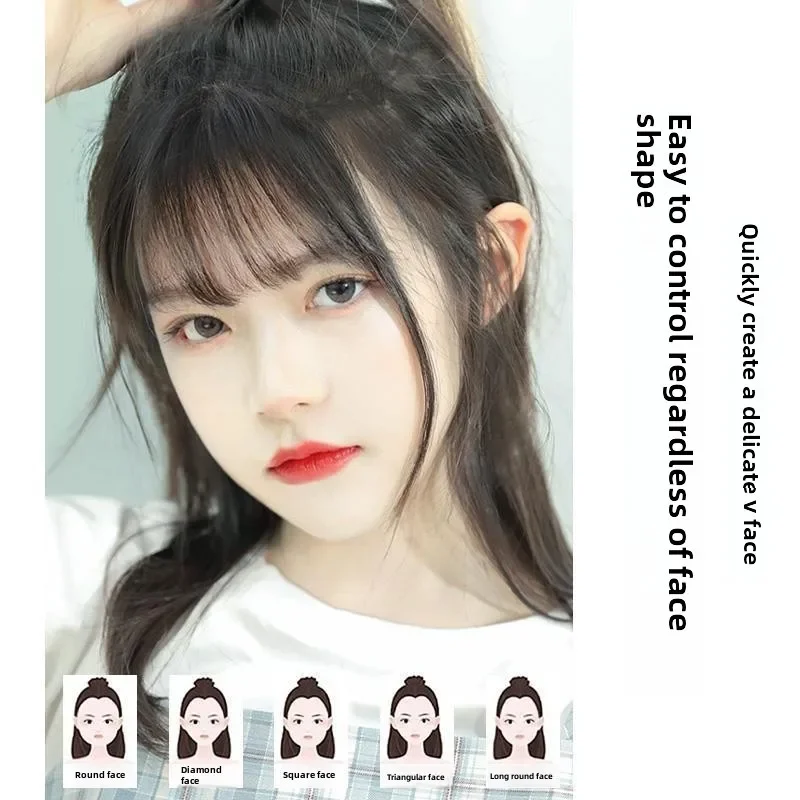 ثلاثية الأبعاد ريمي الشعر البشري الانفجارات الهوائية لفتاة النساء الجبين إعادة إصدار مشبك واحد في وصلات الشعر هامش طبيعي هيربيسي 4 ألوان #5