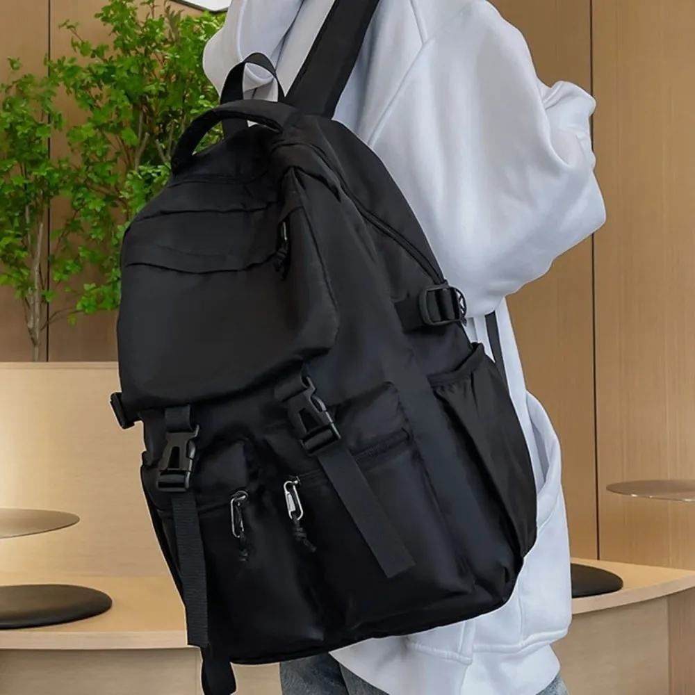 

Простой вместительный холщовый рюкзак в стиле Харадзюку, однотонный, для студентов, школьный ранец в японском стиле, с множеством карманов, сумка через плечо, подарки