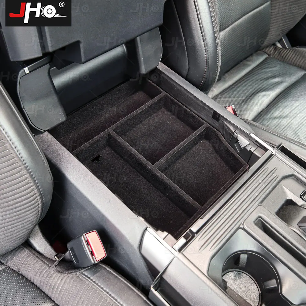 JHO Suede Center Control Armrest Box Storage Fit For Gen3 F-150 Raptor 2021 2022 2023 Car Organizer Container Tray Accessories