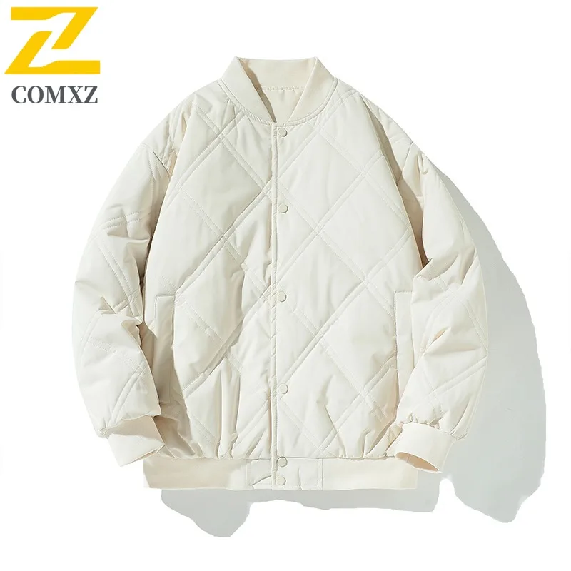 

COMXZ Men Stand Collar Cotton Coat Winter New Warm Baseball Jacket Flight Style Casual Outerwear Trendy Streetwear Jacket