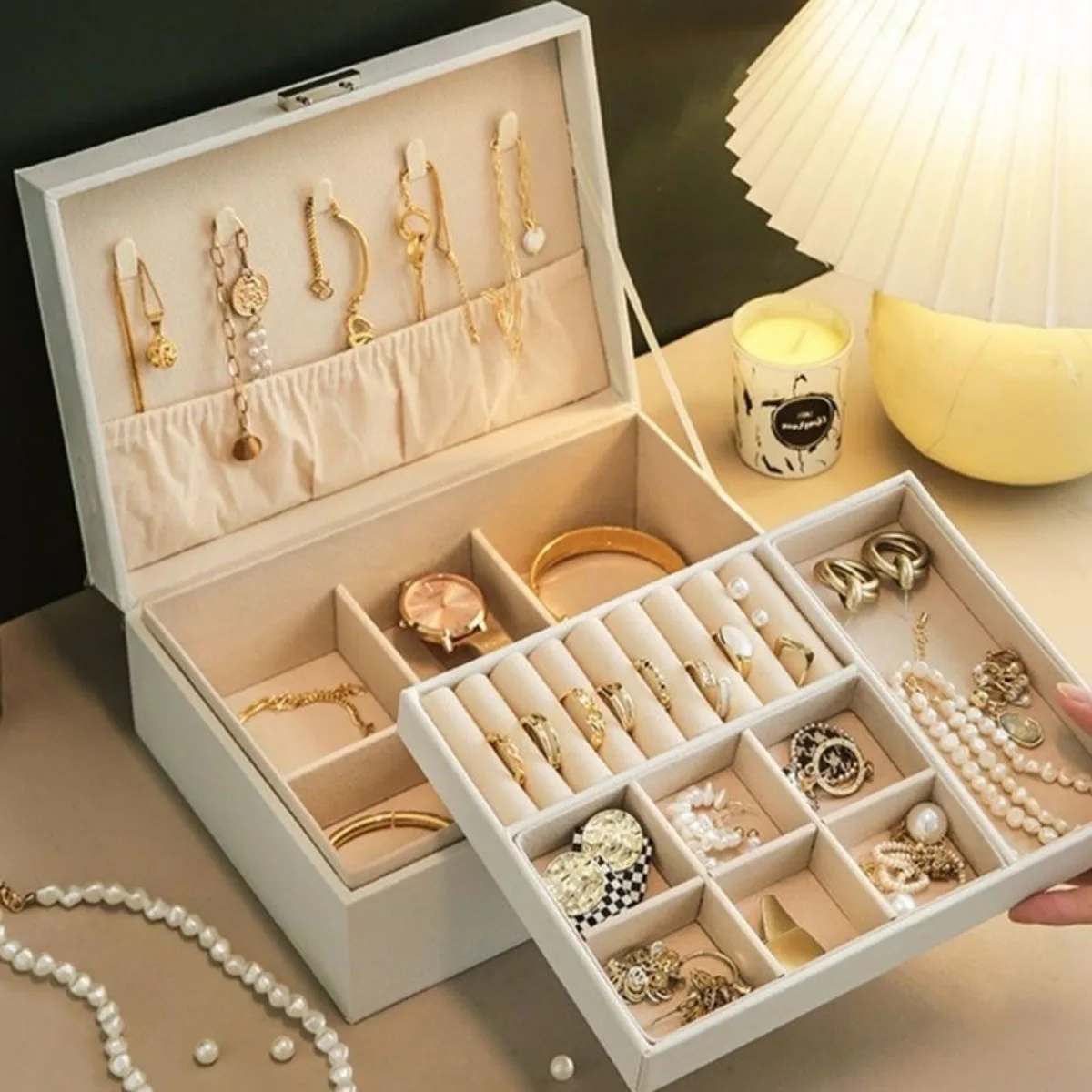 DELESYS Large-Capacity Lockable PU Leather Jewelry Storage Box Jewelry Box Stud Earrings, Necklace Storage Box Bracelet Box