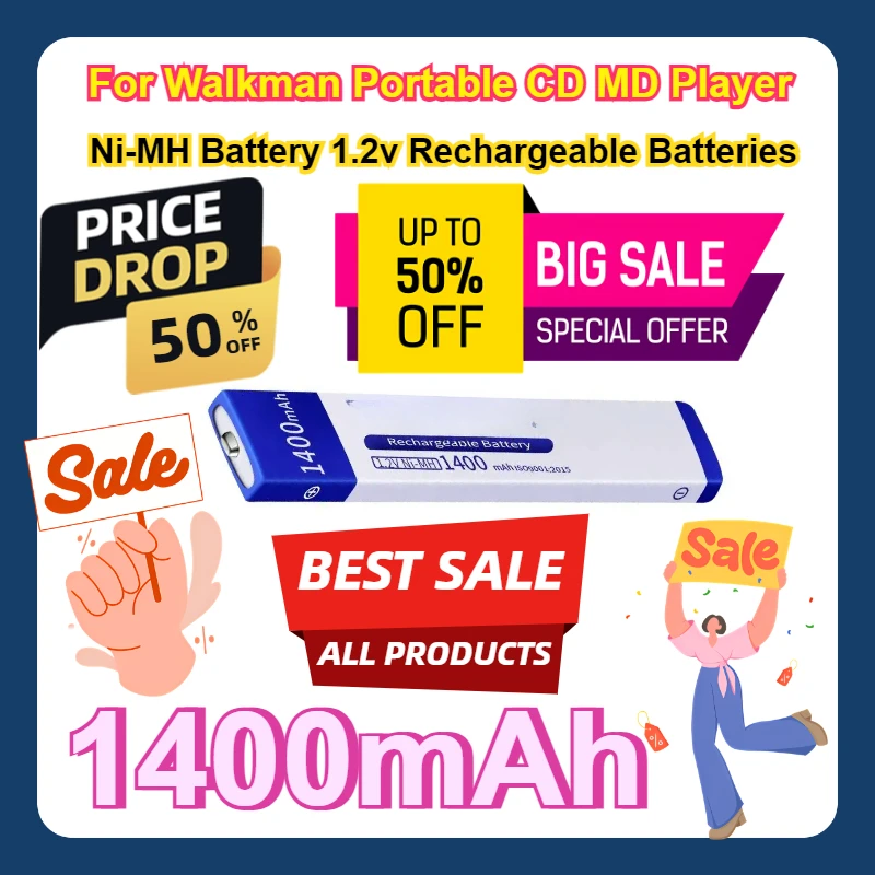 

For Walkman Portable CD MD Player UK201 Charger Gumball Ni-MH Battery 1.2v Rechargeable Batteries 1400mAh Ni Mh 7/5 F6 Cells