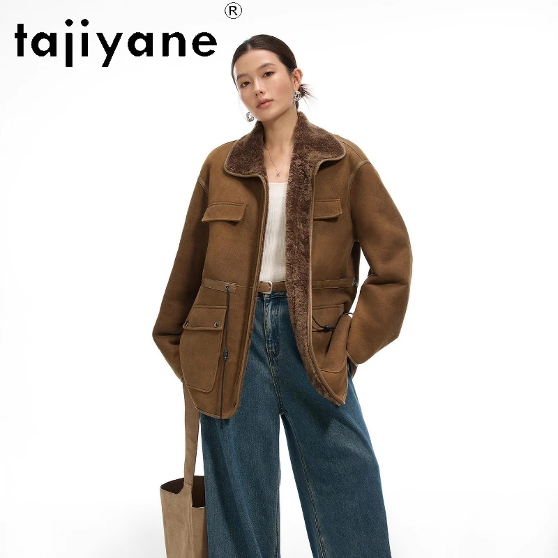 

TAJIYANE Natural Merino Wool Sheepskin Double Faced Fur Coat Woman Stylish Real Fur Jackets Winter Coats Women Clothes 2025 шуба